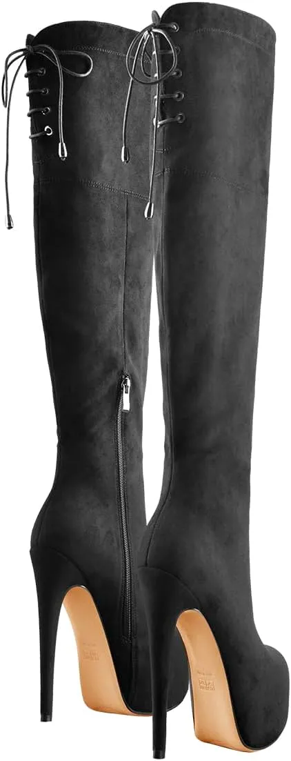 Platform High Heels Thigh High Boots Over The Knee High Boots Stiletto High Heels Back Lace-up Side Zipper