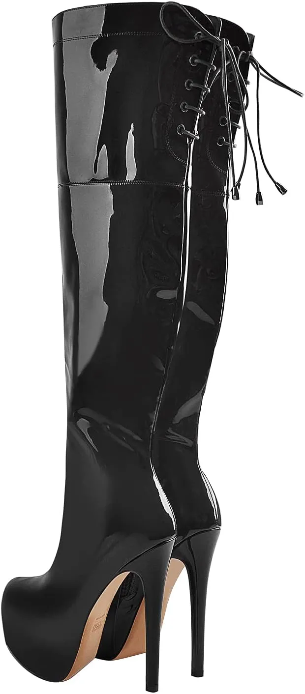 Platform High Heels Thigh High Boots Over The Knee High Boots Stiletto High Heels Back Lace-up Side Zipper