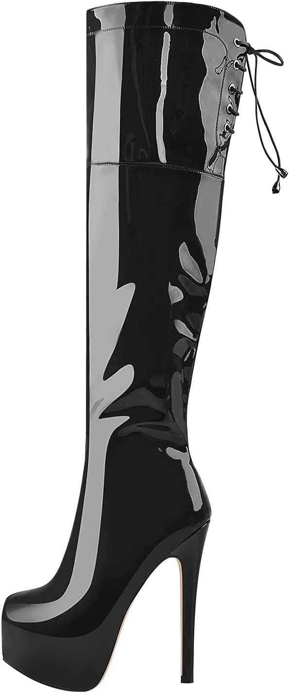 Platform High Heels Thigh High Boots Over The Knee High Boots Stiletto High Heels Back Lace-up Side Zipper