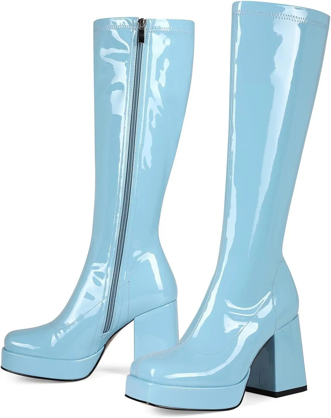 Platform Knee High Boots for Women Block Chunky High Heel Boot Square Toe Long Boots Women’s Elastic Stretchy Boots