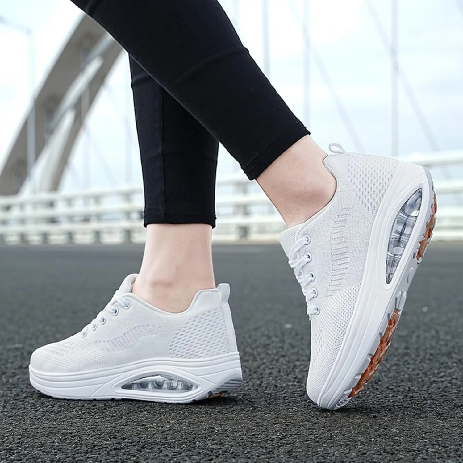Platform Sneakers for Women Walking Shoes Comfortable All Day Standing Wedge Rocker Bottom 2 inch Thick Air Cushion