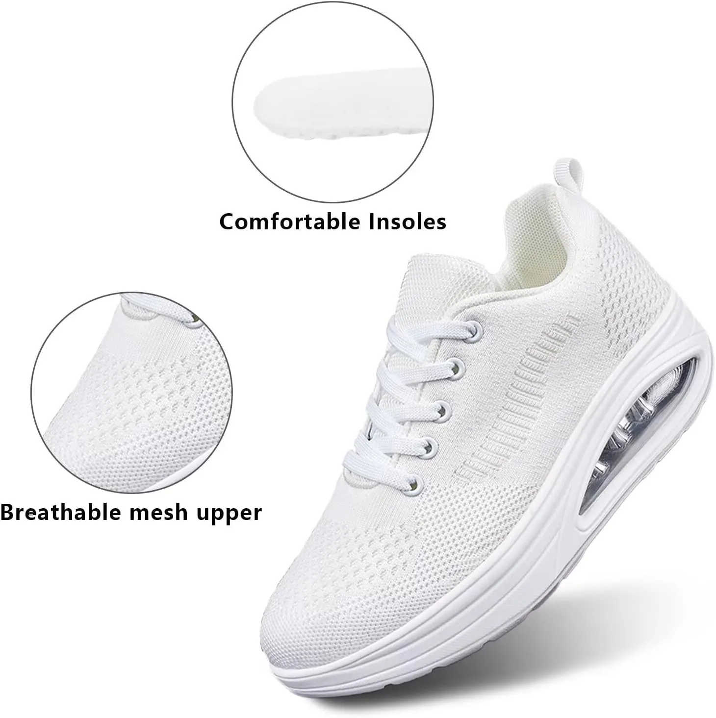 Platform Sneakers for Women Walking Shoes Comfortable All Day Standing Wedge Rocker Bottom 2 inch Thick Air Cushion