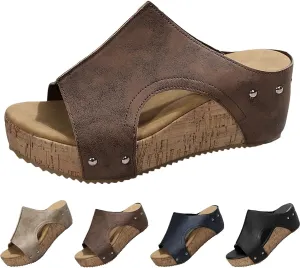 Platform Wedge Sandals for Women 2025 Open Toe Slip On Slides Cork Heeled Cutout Comfortable Summer Vacation Shoes