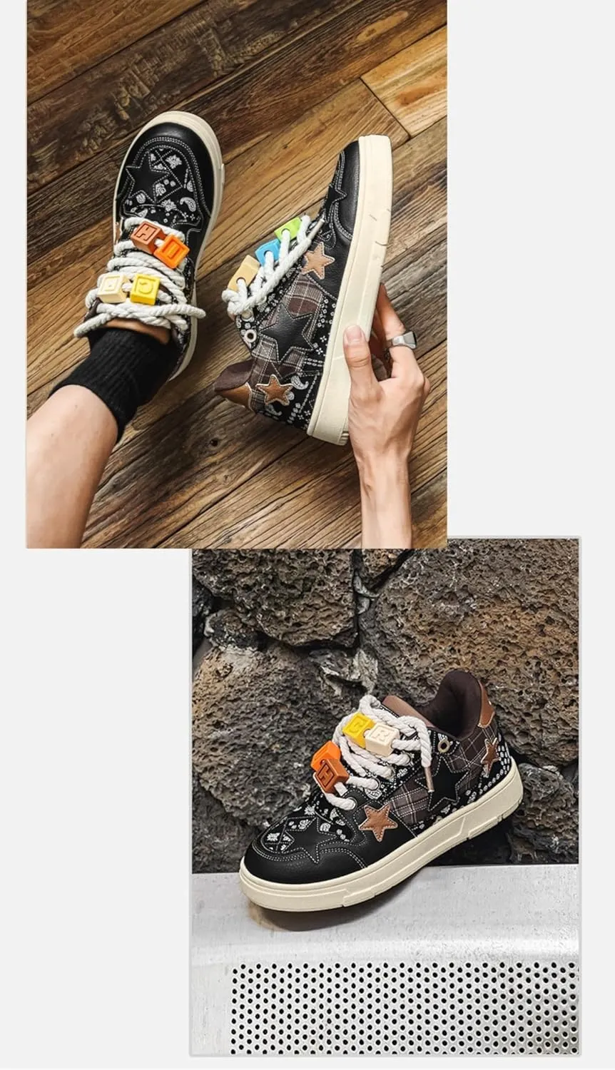 Premium Leather Y2K Retro Star Pattern Sneakers for Casual Wear with Comfortable Fit and Non-Slip Sole