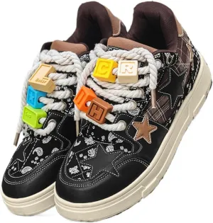 Premium Leather Y2K Retro Star Pattern Sneakers for Casual Wear with Comfortable Fit and Non-Slip Sole