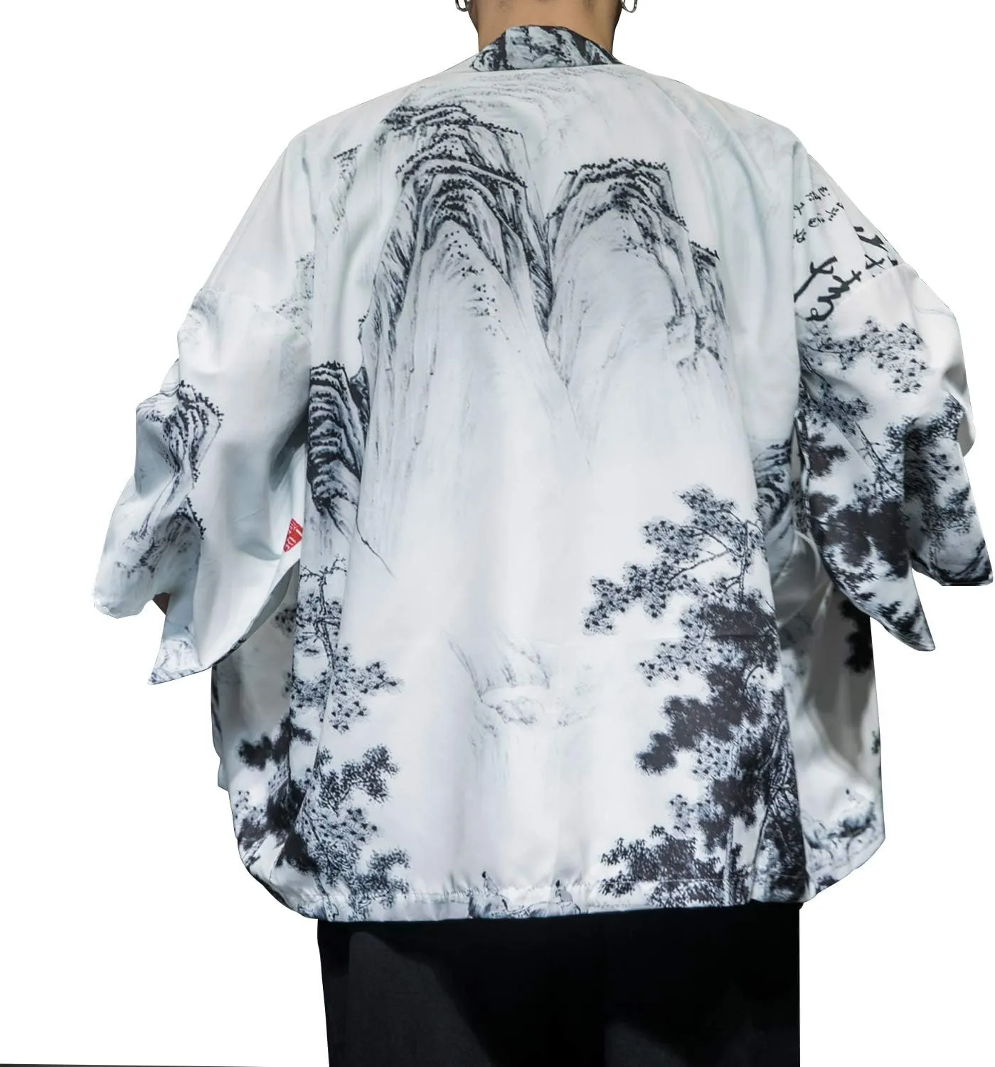 PRIJOUHE Men's Japanese Kimono Cardigan Jackets Casual Long Sleeve Open Front Coat Lightweight Yukata Outwear