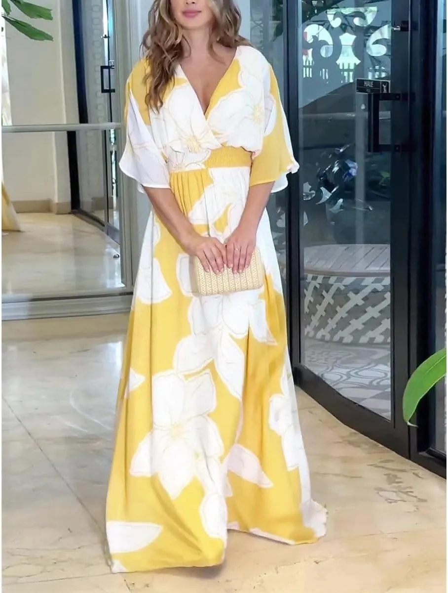 Printed, Backless, Loose Flowing Beach Dress for Women,Beach Vacation Floral Dresses for Women