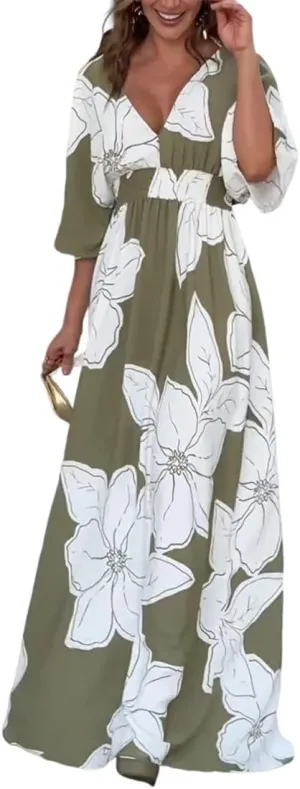 Printed, Backless, Loose Flowing Beach Dress for Women,Beach Vacation Floral Dresses for Women