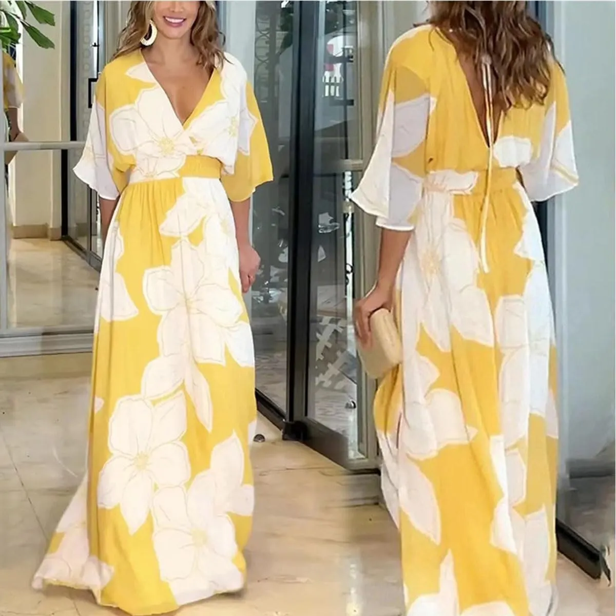 Printed, Backless, Loose Flowing Beach Dress for Women,Beach Vacation Floral Dresses for Women