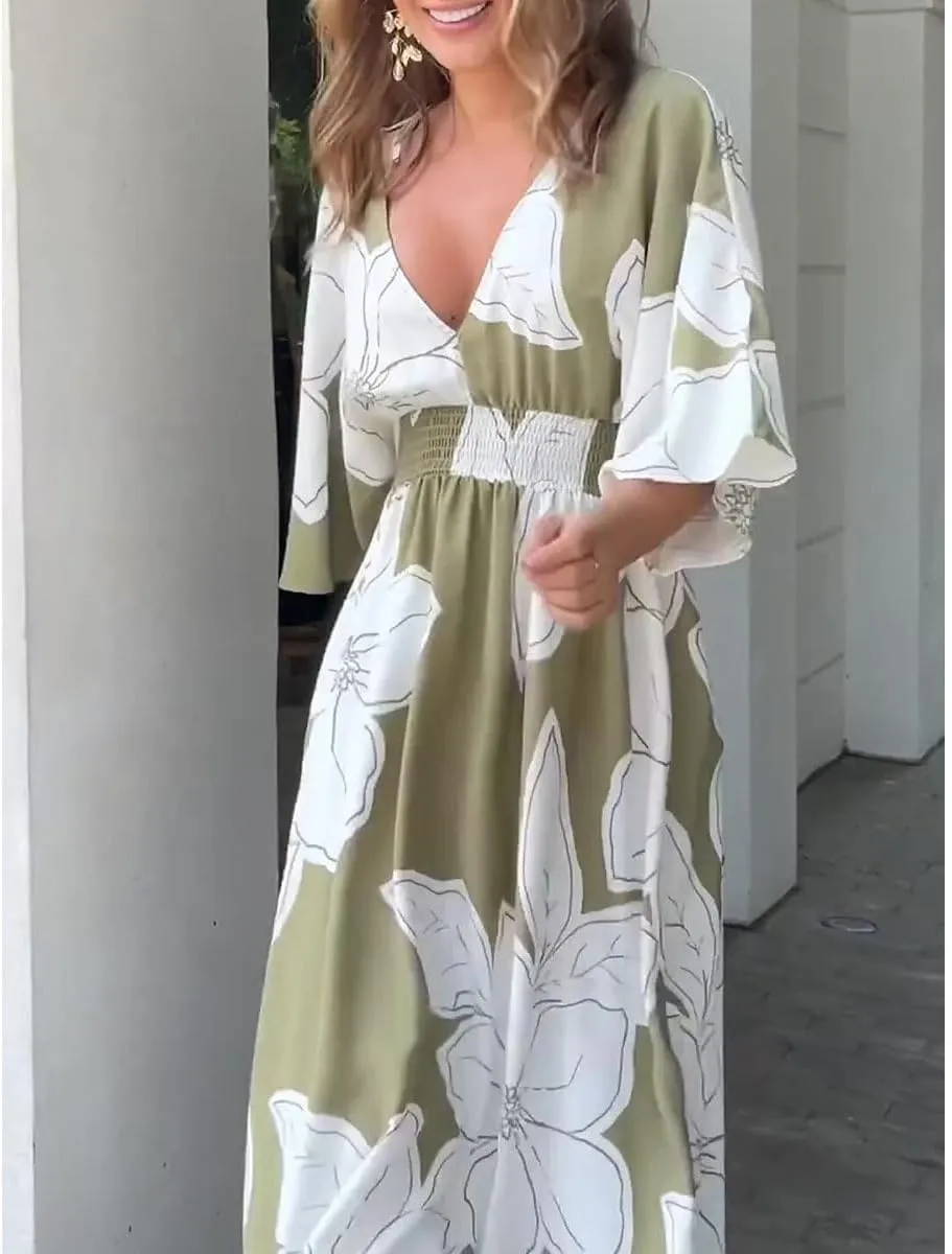Printed, Backless, Loose Flowing Beach Dress for Women,Beach Vacation Floral Dresses for Women