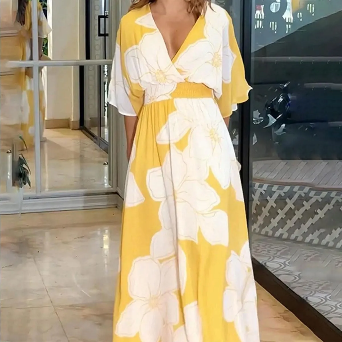 Printed, Backless, Loose Flowing Beach Dress for Women,Beach Vacation Floral Dresses for Women
