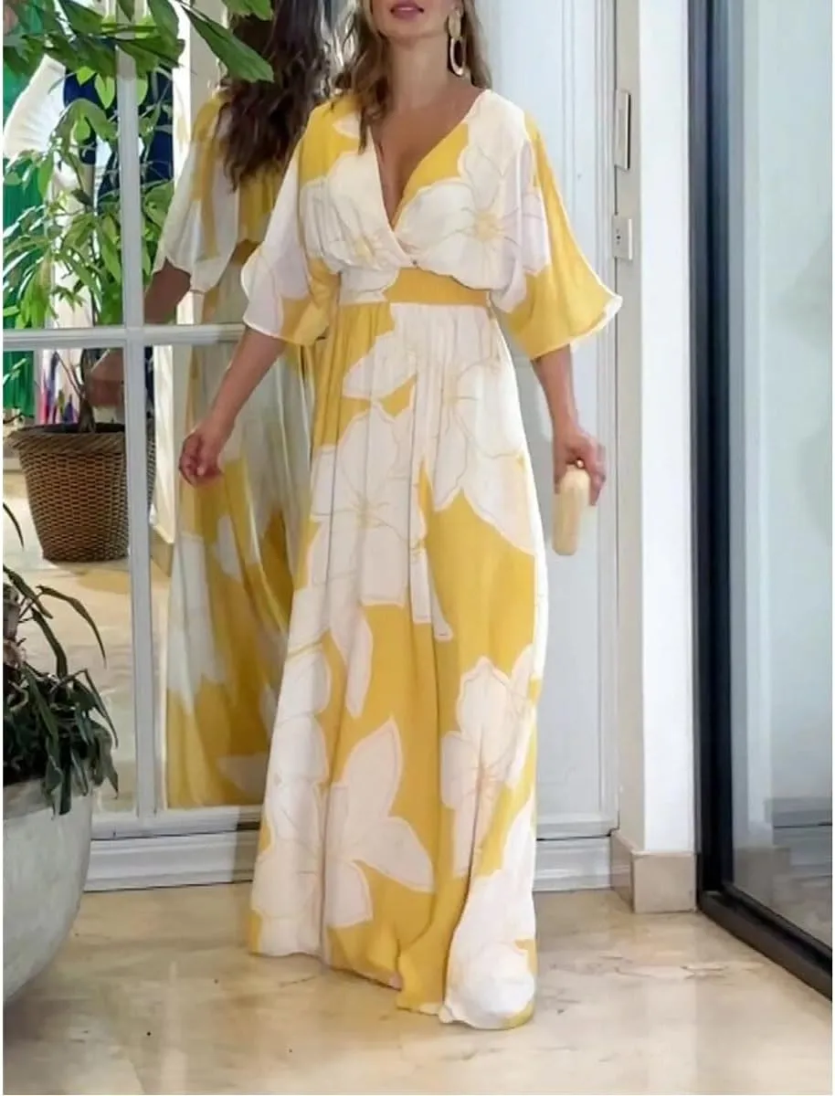 Printed, Backless, Loose Flowing Beach Dress for Women,Beach Vacation Floral Dresses for Women