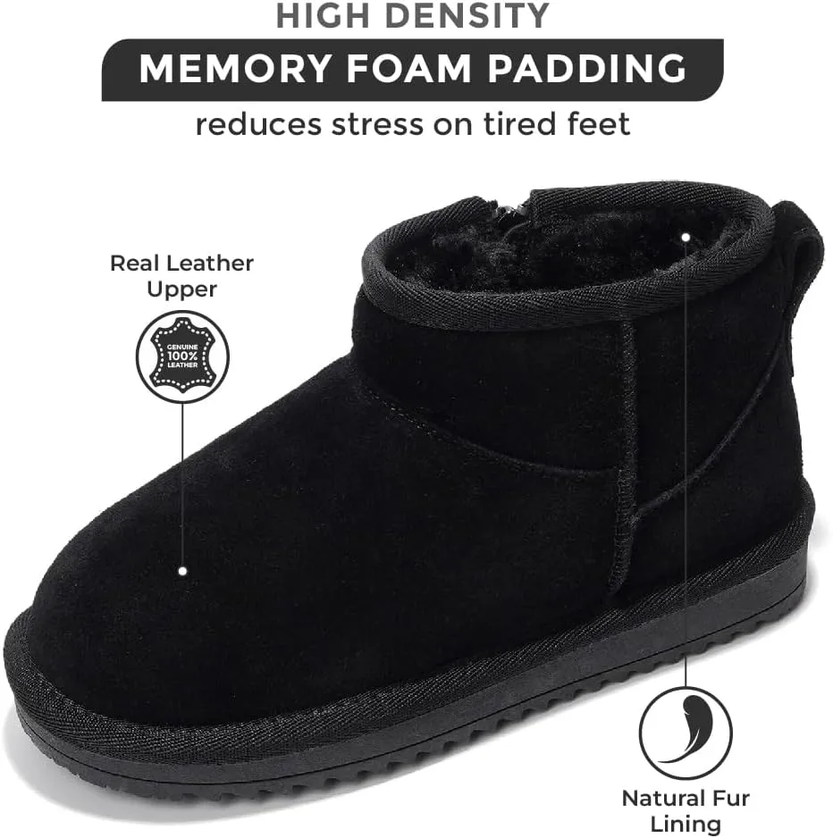 Project Cloud Genuine Leather Girls Boots - Winter Boots & Fall Shoes - Memory Foam Mini Fall Boots, Girl's Fashion Fur Boots - Non-Slip Girls Ankle Boots - Kids Boots for Girls