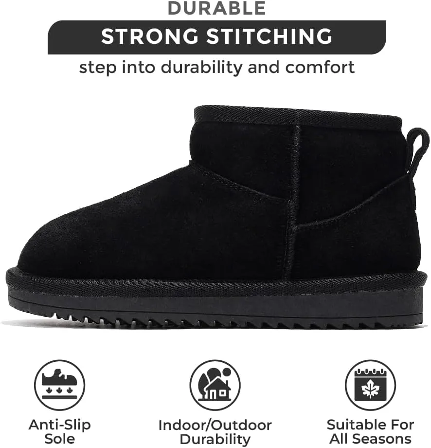 Project Cloud Genuine Leather Girls Boots - Winter Boots & Fall Shoes - Memory Foam Mini Fall Boots, Girl's Fashion Fur Boots - Non-Slip Girls Ankle Boots - Kids Boots for Girls