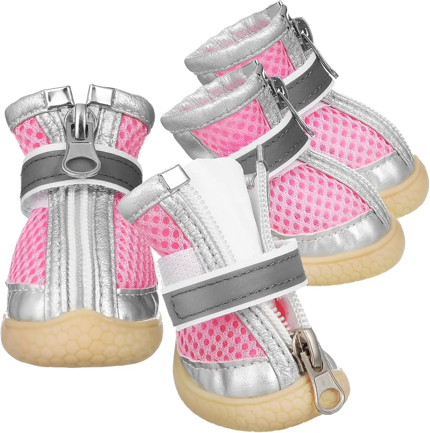 Protective Dog Shoes for Small Breed 4 Pairs Breathable Mesh Dog Boots Reflective Straps Comfortable Fit for Hot Pavement Outdoor Activities