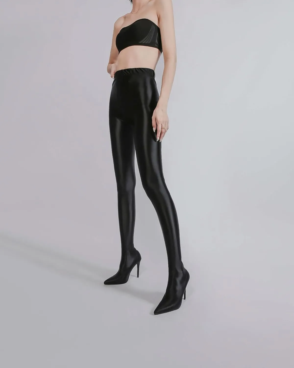 Pull On Legging Boots, Women's Thigh High Stiletto Pant Boots Pointed Toe Stretch Over The Knee High Heel Black Sexy Boots