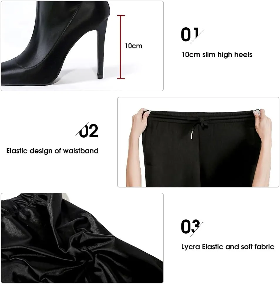 Pull On Legging Boots, Women's Thigh High Stiletto Pant Boots Pointed Toe Stretch Over The Knee High Heel Black Sexy Boots