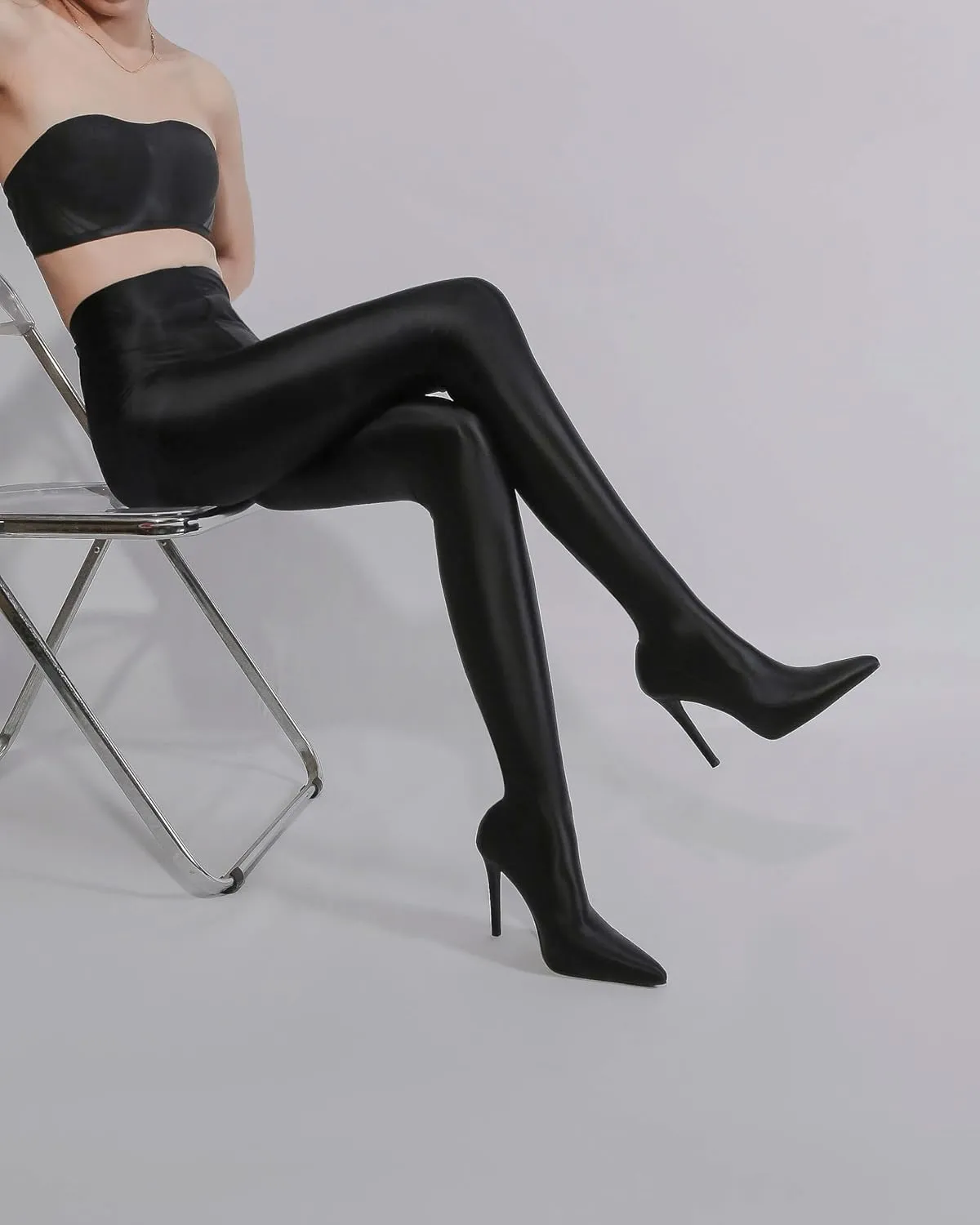 Pull On Legging Boots, Women's Thigh High Stiletto Pant Boots Pointed Toe Stretch Over The Knee High Heel Black Sexy Boots
