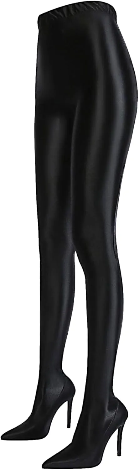 Pull On Legging Boots, Women's Thigh High Stiletto Pant Boots Pointed Toe Stretch Over The Knee High Heel Black Sexy Boots