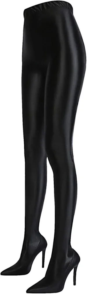 Pull On Legging Boots, Women's Thigh High Stiletto Pant Boots Pointed Toe Stretch Over The Knee High Heel Black Sexy Boots