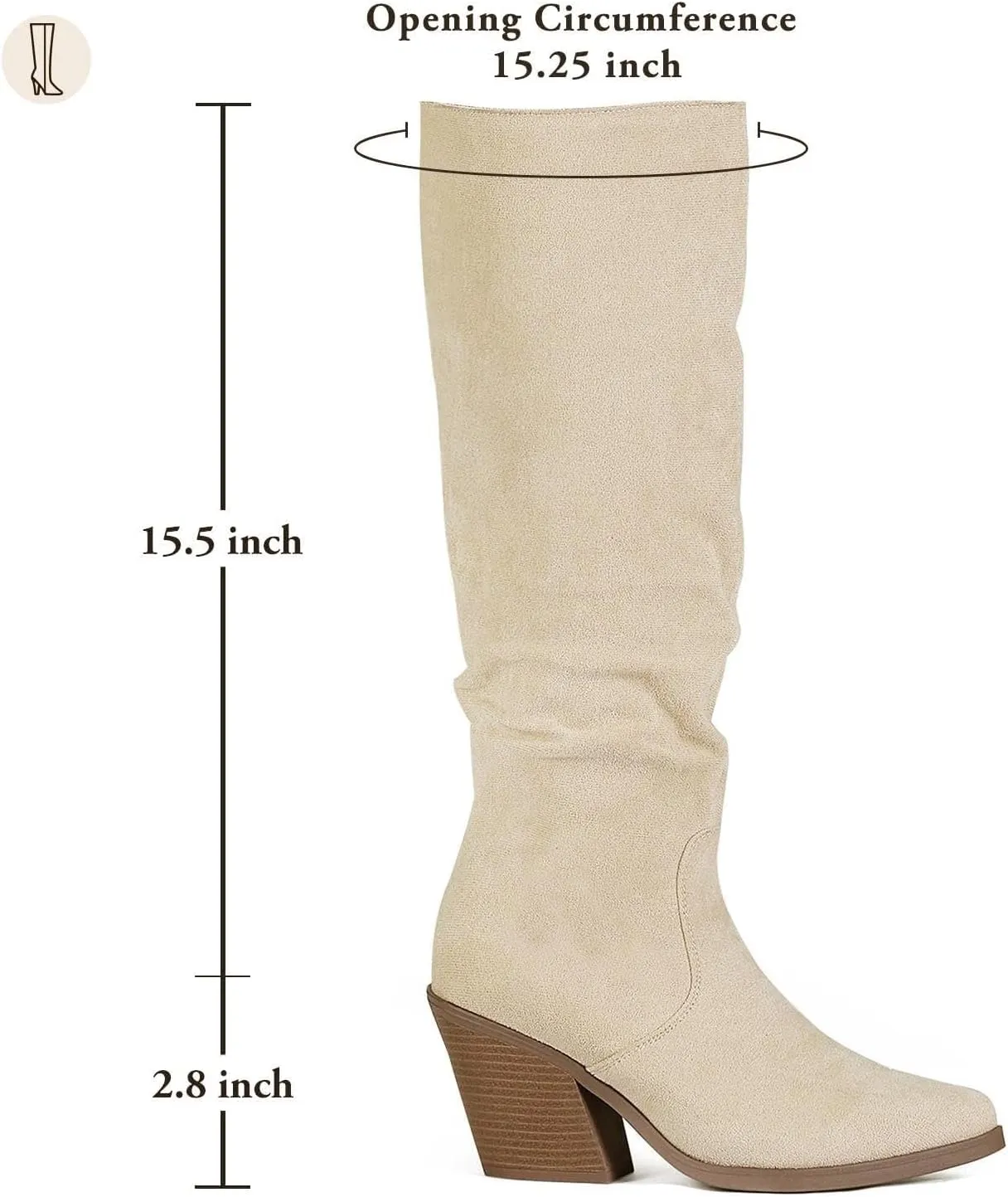 Putu Women's Pointed Toe Knee High Boots Faux Suede Stacked Chunky Heel Boots Side Zipper Slouchy High Boots
