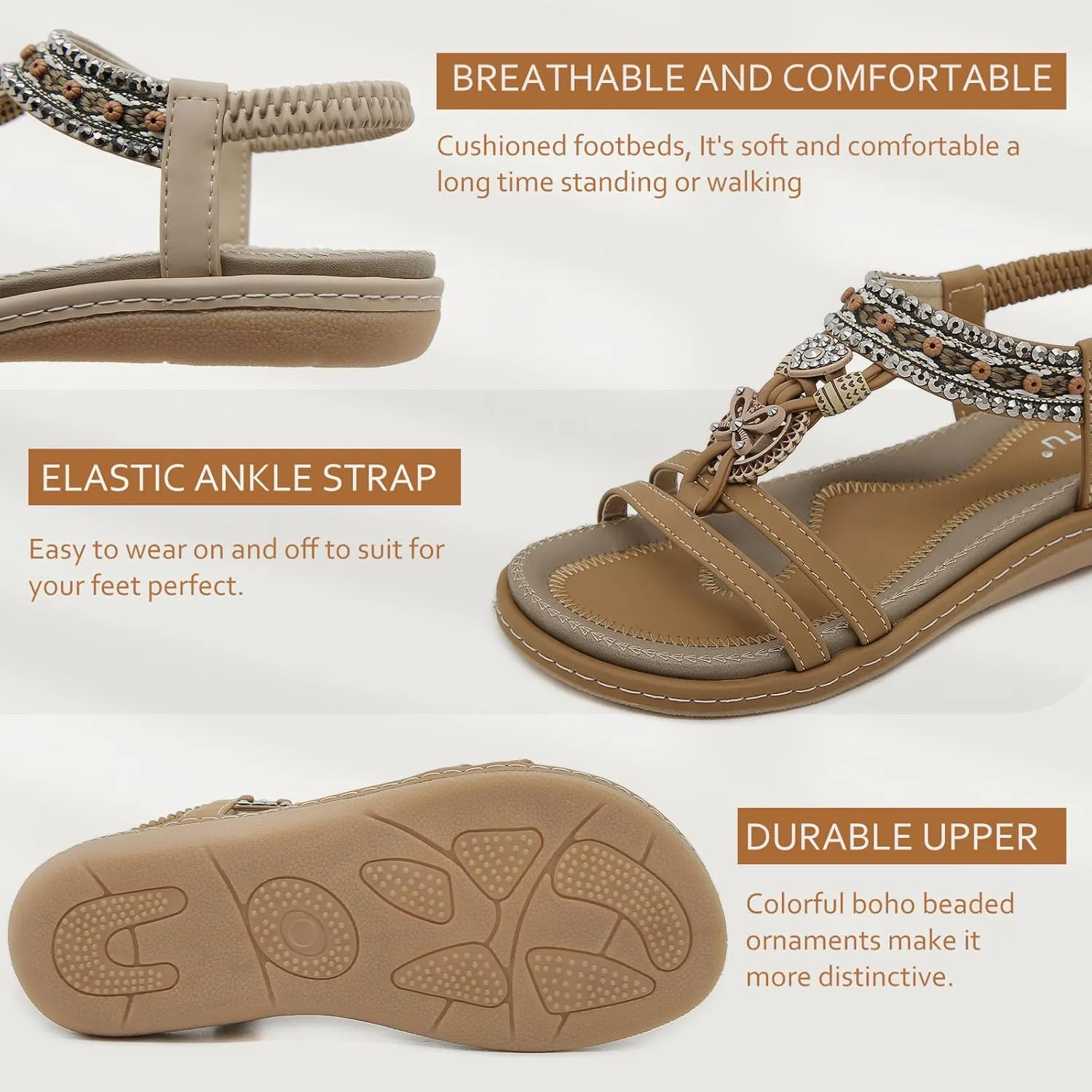 Qiucdzi Flat Sandals for Women Fashion Summer Comfortable Slip-on Casual Beach Shoes Dress Strap Elastic Sandals for lady
