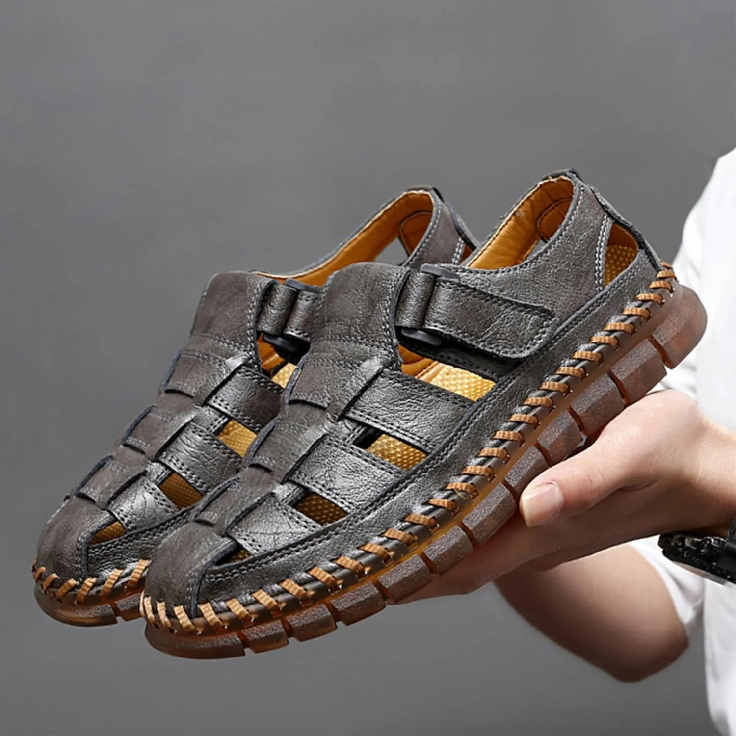 Qiucdzi Men Sandals Closed Toe Hiking Sandals Waterproof Fisherman Walking Sandals for Summer Beach