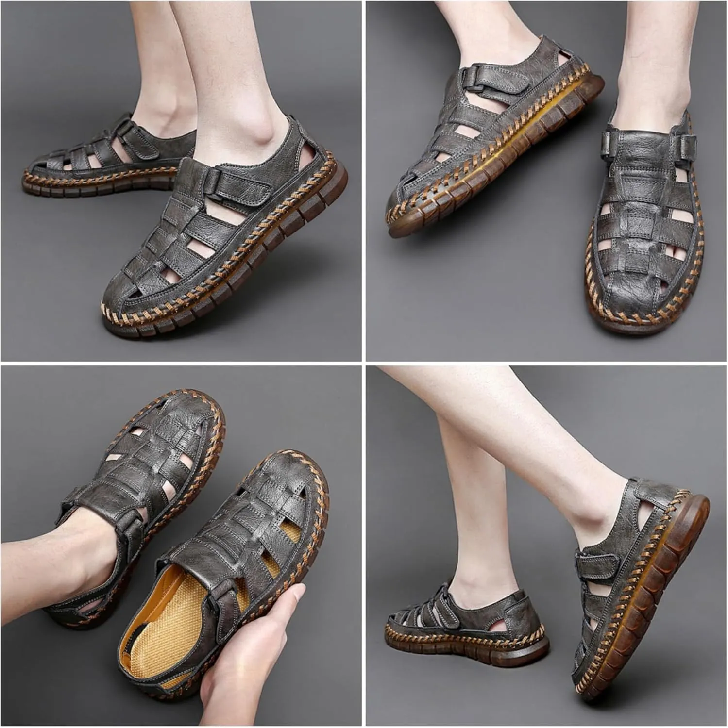 Qiucdzi Men Sandals Closed Toe Hiking Sandals Waterproof Fisherman Walking Sandals for Summer Beach