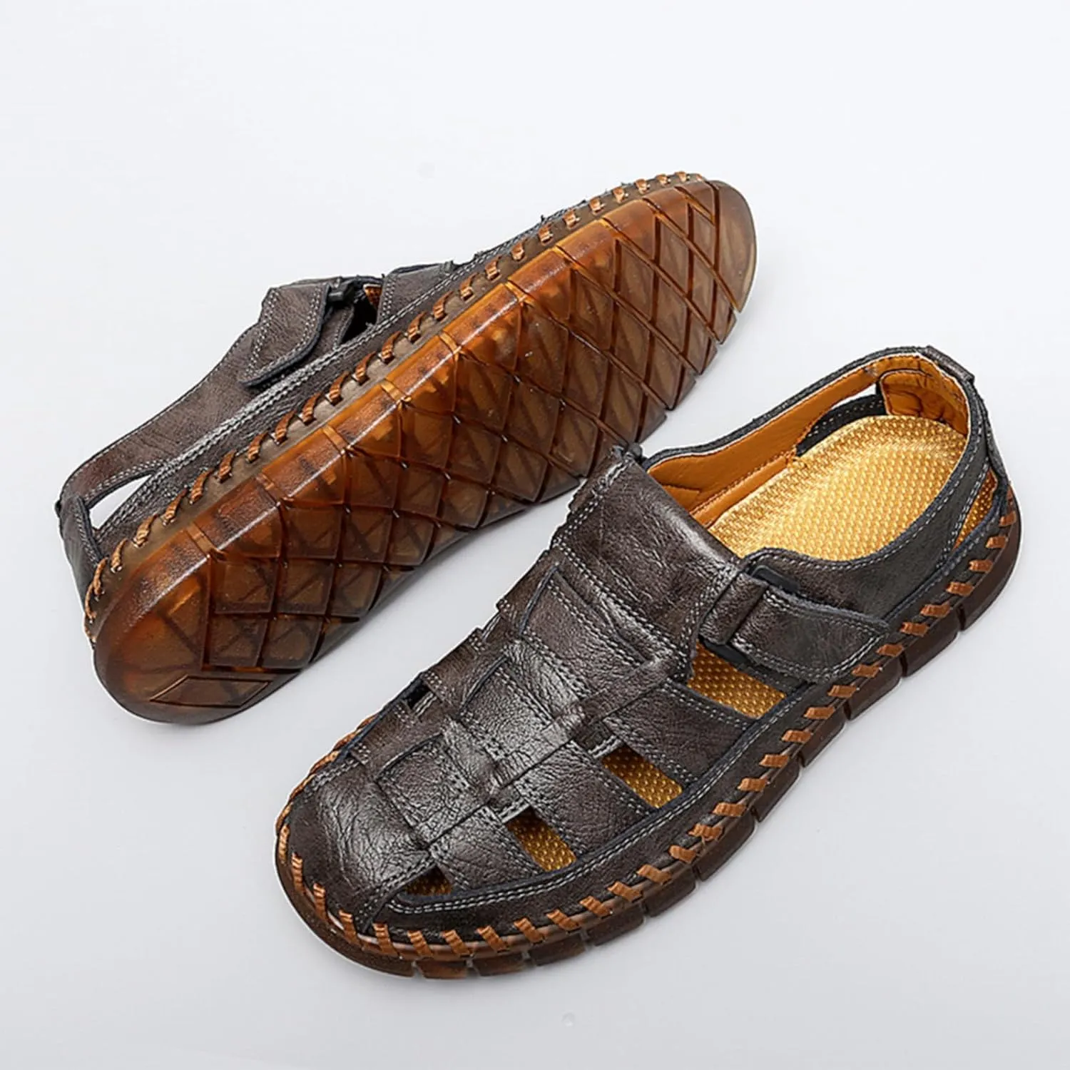 Qiucdzi Men Sandals Closed Toe Hiking Sandals Waterproof Fisherman Walking Sandals for Summer Beach