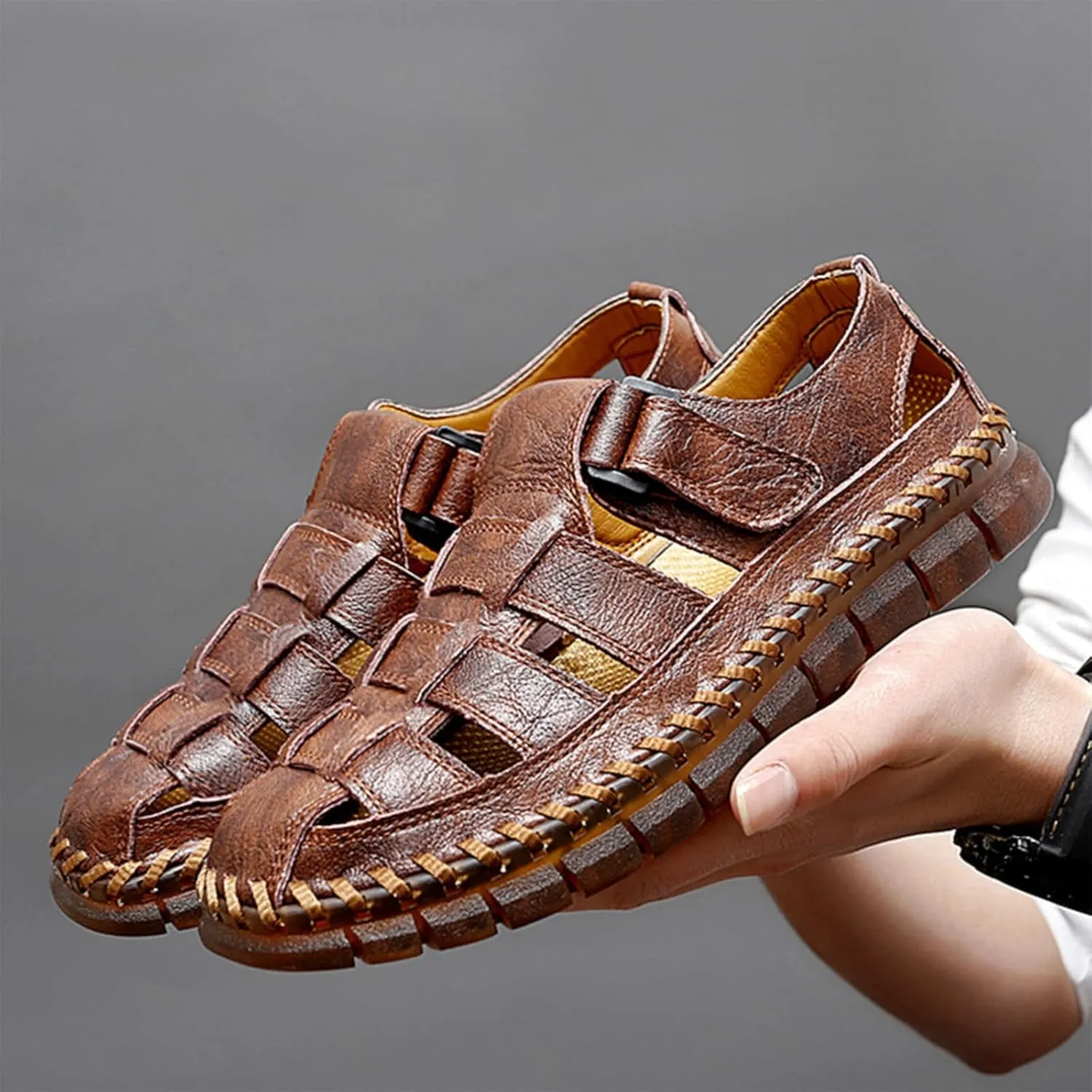 Qiucdzi Men Sandals Closed Toe Hiking Sandals Waterproof Fisherman Walking Sandals for Summer Beach