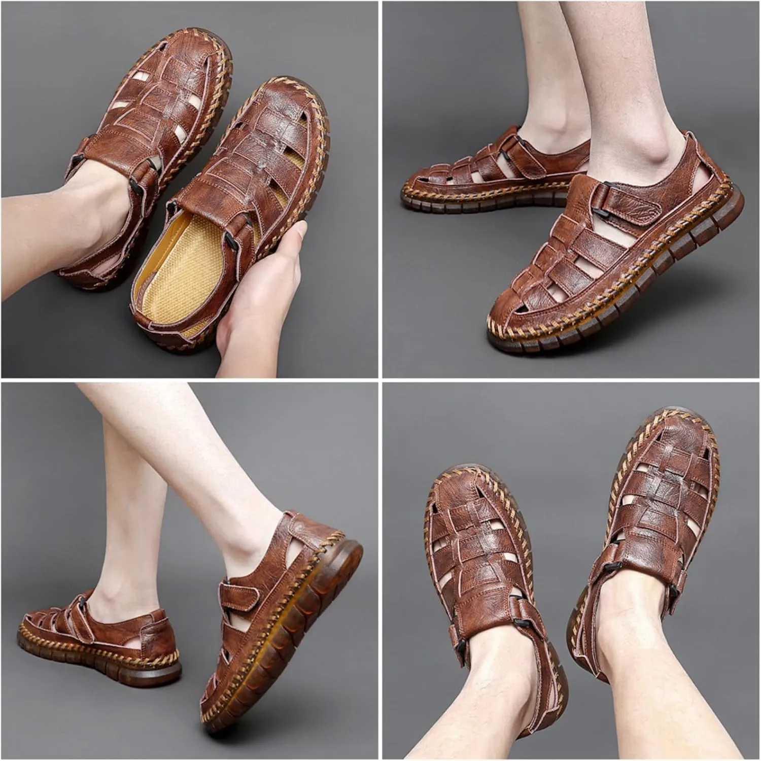 Qiucdzi Men Sandals Closed Toe Hiking Sandals Waterproof Fisherman Walking Sandals for Summer Beach