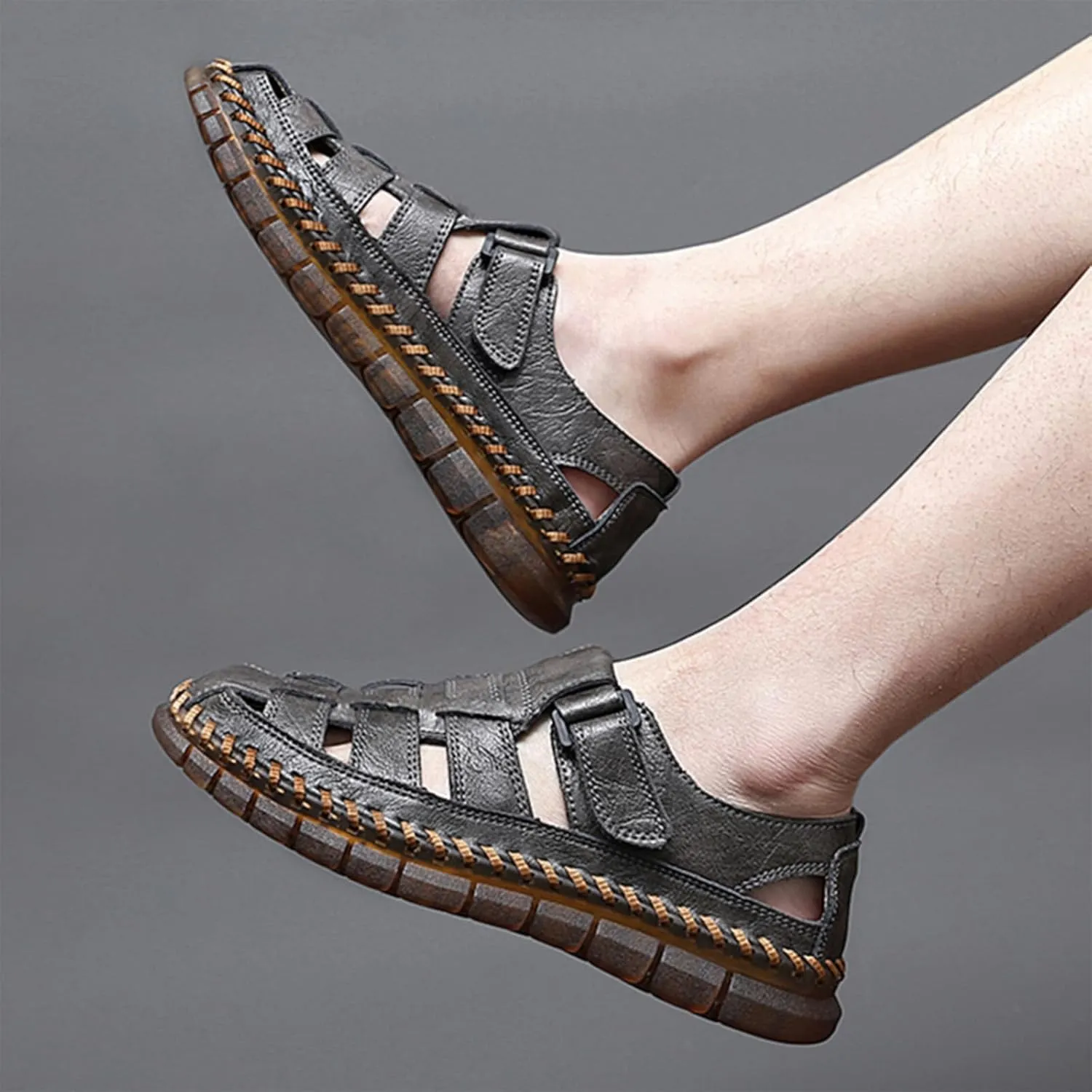 Qiucdzi Men Sandals Closed Toe Hiking Sandals Waterproof Fisherman Walking Sandals for Summer Beach