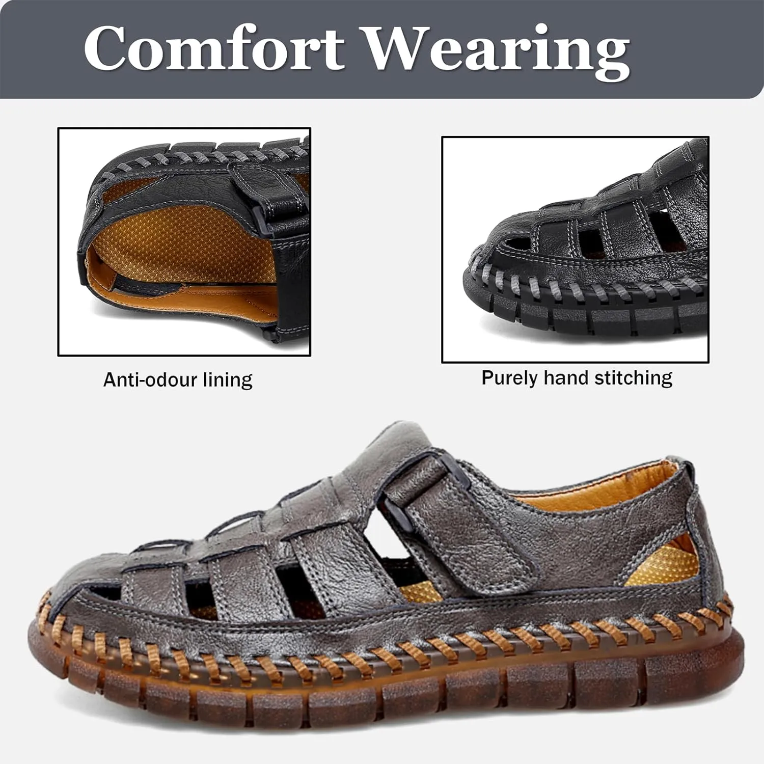 Qiucdzi Men Sandals Closed Toe Hiking Sandals Waterproof Fisherman Walking Sandals for Summer Beach
