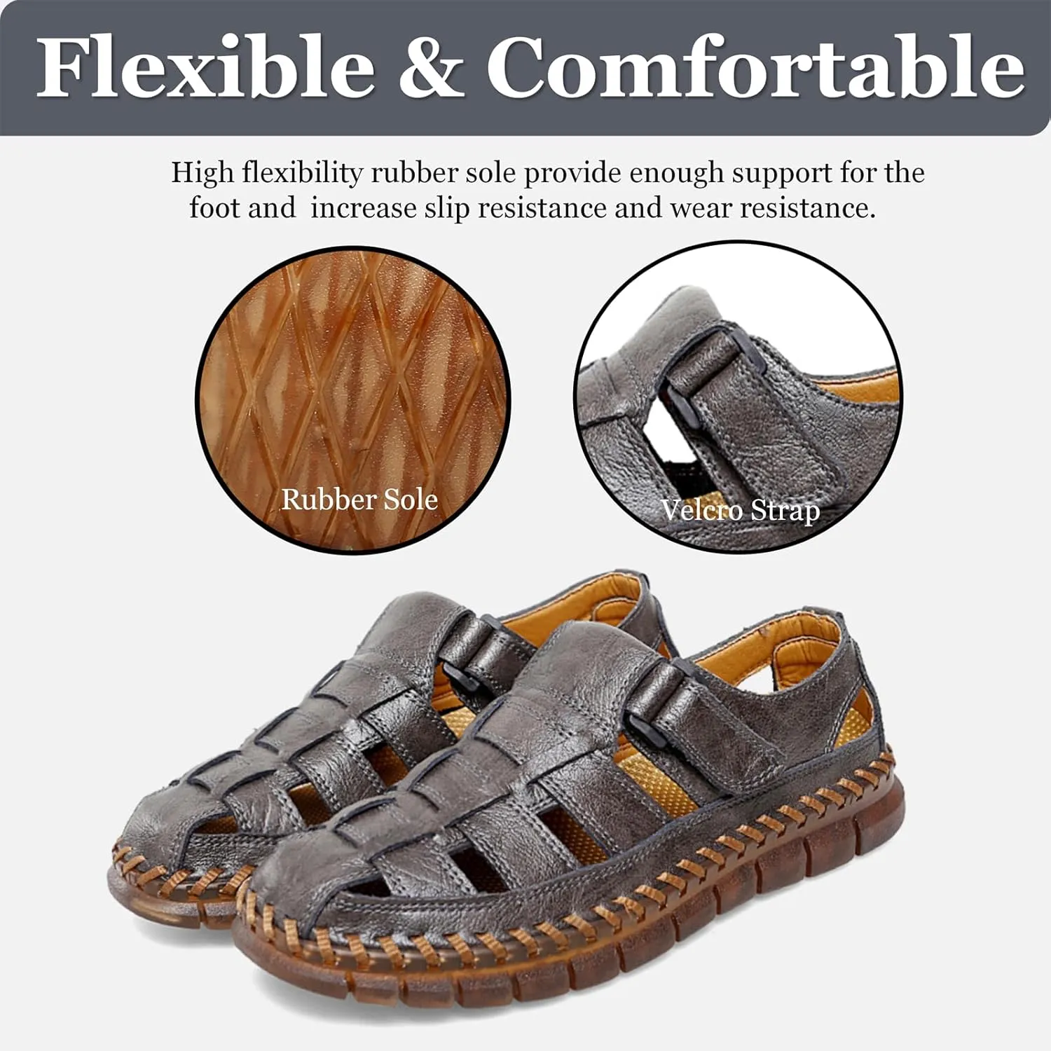 Qiucdzi Men Sandals Closed Toe Hiking Sandals Waterproof Fisherman Walking Sandals for Summer Beach