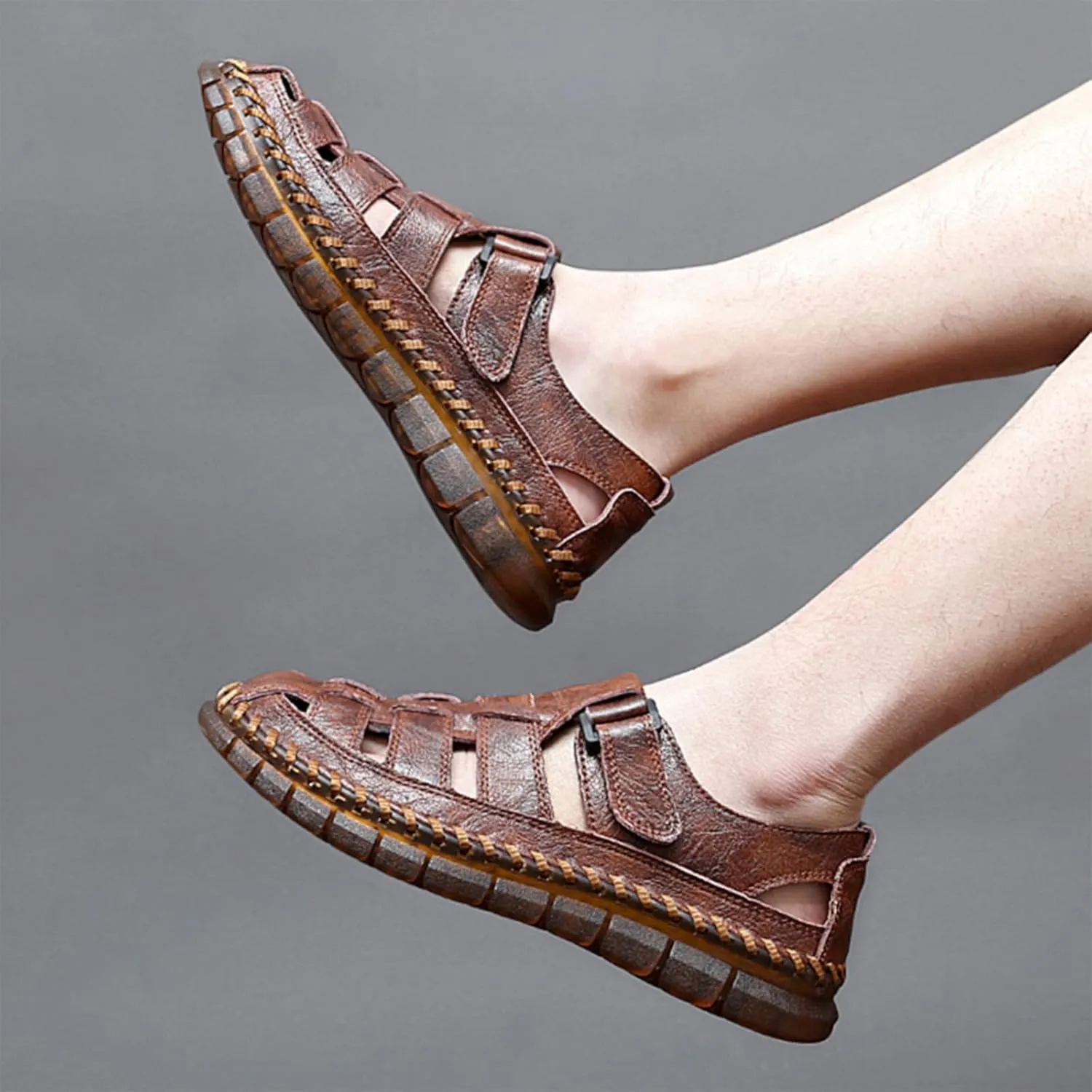 Qiucdzi Men Sandals Closed Toe Hiking Sandals Waterproof Fisherman Walking Sandals for Summer Beach