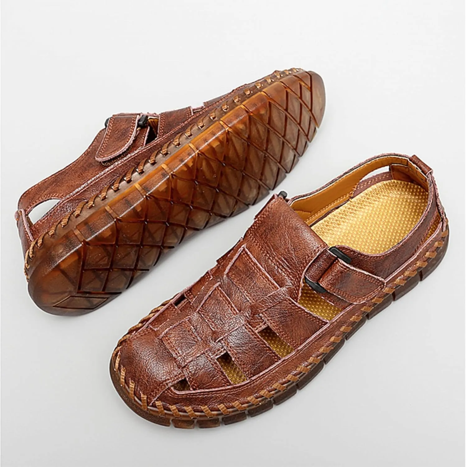 Qiucdzi Men Sandals Closed Toe Hiking Sandals Waterproof Fisherman Walking Sandals for Summer Beach
