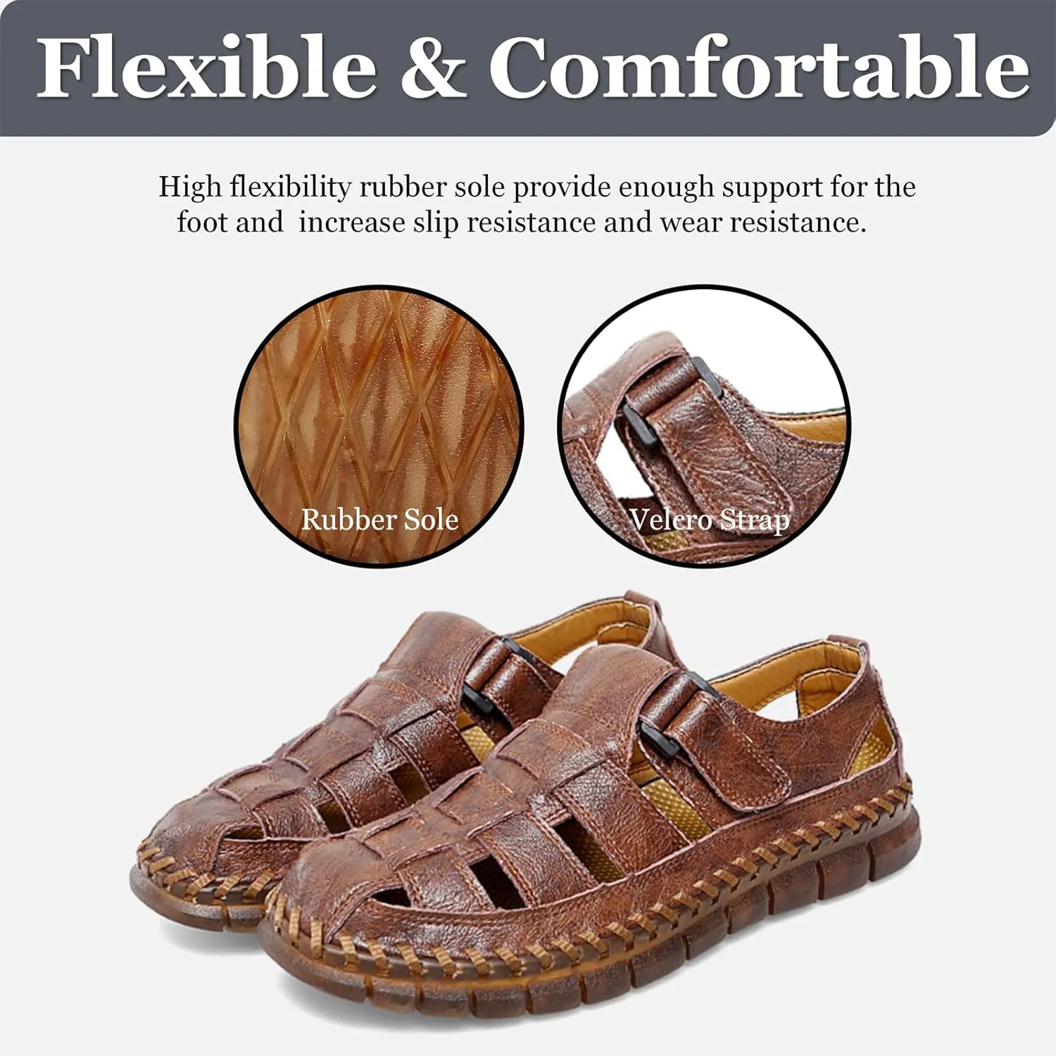 Qiucdzi Men Sandals Closed Toe Hiking Sandals Waterproof Fisherman Walking Sandals for Summer Beach