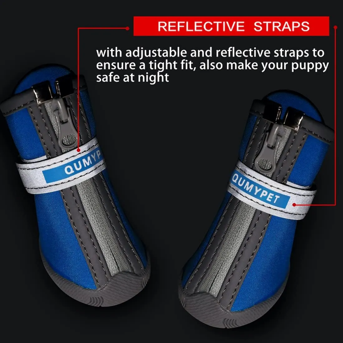 QUMY Dog Shoes for Small Dogs, Puppy Dog Boots & Paw Protectors for Winter Snow Day, Summer Hot Pavement, Waterproof in Rain Weather, Ourdoor Hiking, Indoor Hardfloor Skid-Resistant Sole Blue Size 3