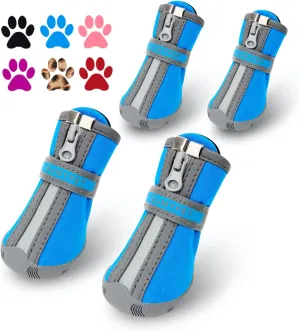 QUMY Dog Shoes for Small Dogs, Puppy Dog Boots & Paw Protectors for Winter Snow Day, Summer Hot Pavement, Waterproof in Rain Weather, Ourdoor Hiking, Indoor Hardfloor Skid-Resistant Sole Blue Size 3