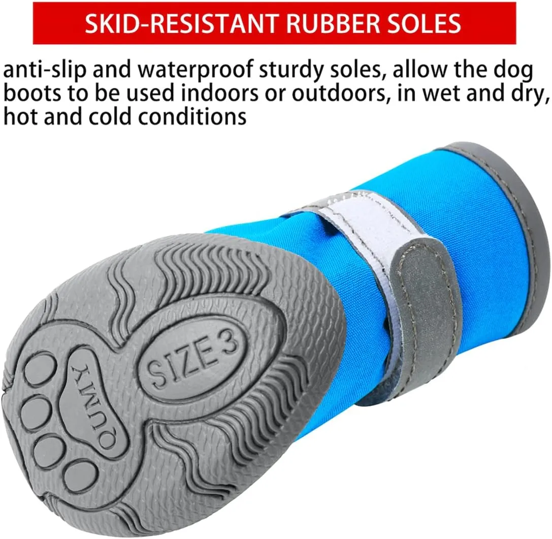 QUMY Dog Shoes for Small Dogs, Puppy Dog Boots & Paw Protectors for Winter Snow Day, Summer Hot Pavement, Waterproof in Rain Weather, Ourdoor Hiking, Indoor Hardfloor Skid-Resistant Sole Blue Size 3