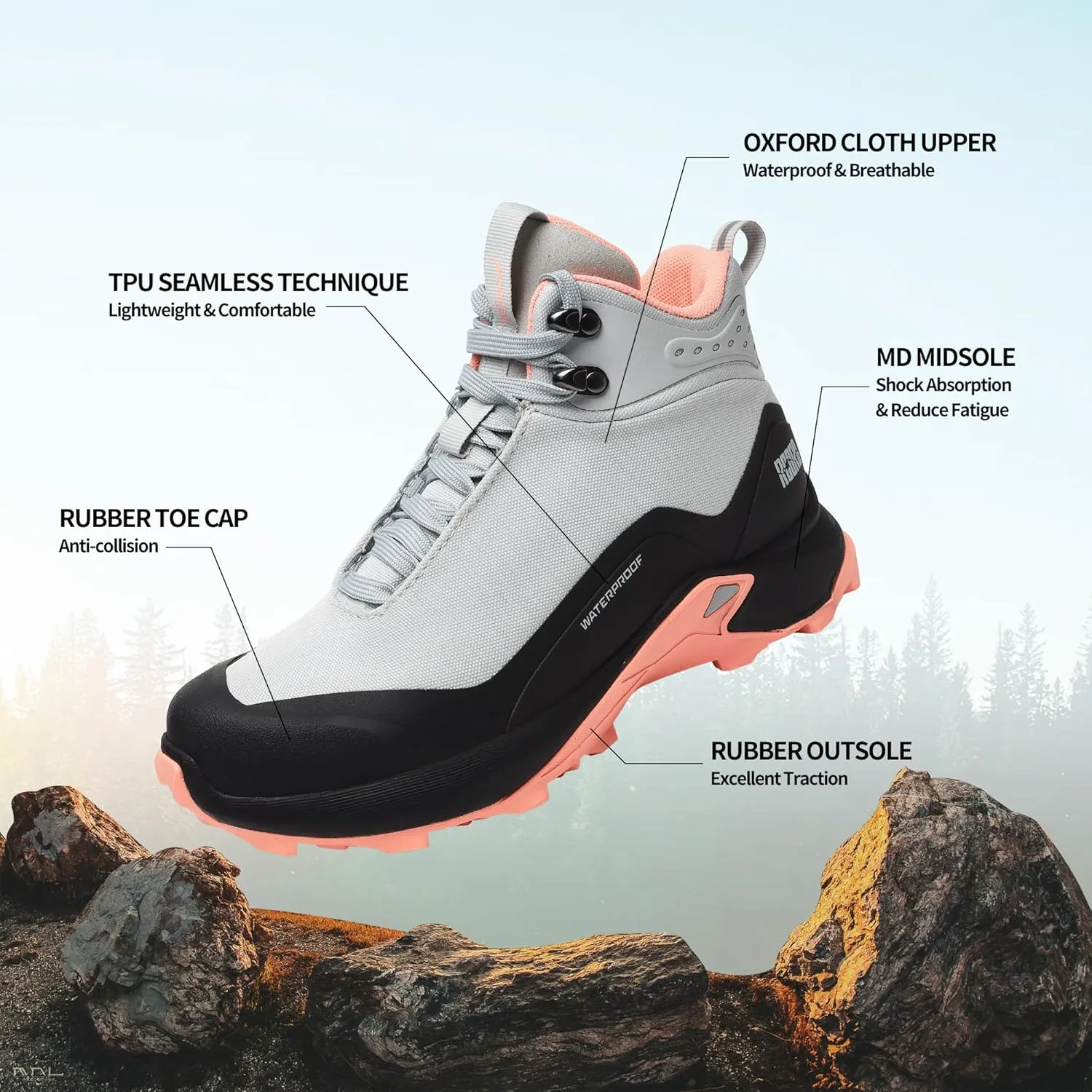 R CORD Women’s Waterproof Hiking Shoes Lightweight Comfortable Hiking Boots For Women Non-slip Outdoor Walking Camping Trekking Trail Shoes For All Seasons