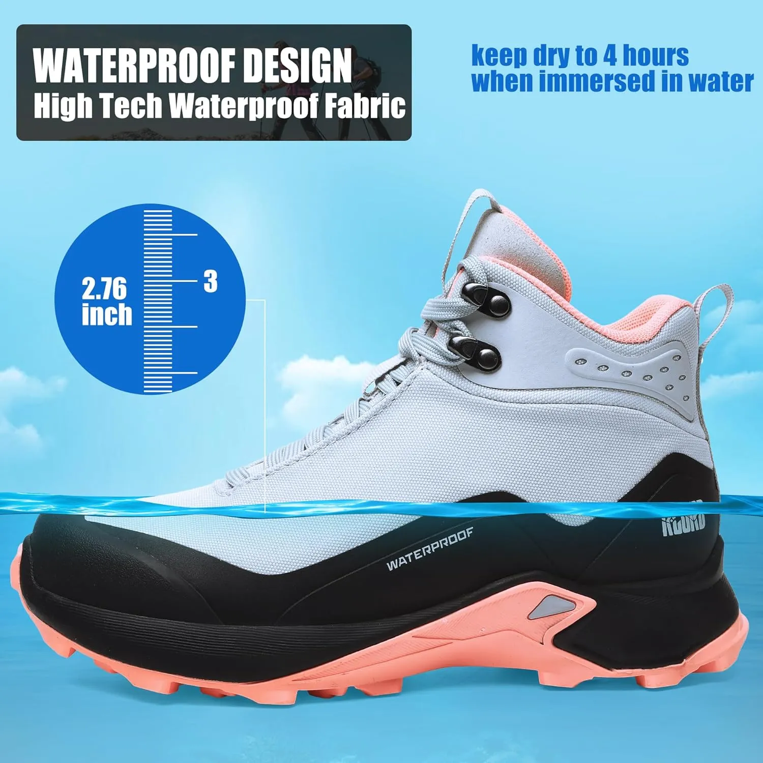 R CORD Women’s Waterproof Hiking Shoes Lightweight Comfortable Hiking Boots For Women Non-slip Outdoor Walking Camping Trekking Trail Shoes For All Seasons