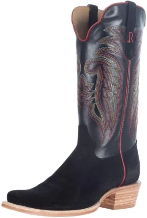 R Mens Black Rough Out 13In Black Cowhide Top Cutter Toe Boot Black