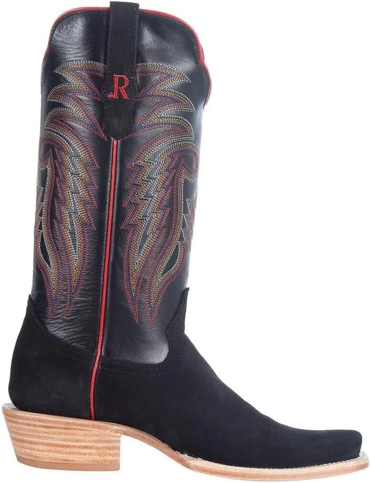 R Mens Black Rough Out 13In Black Cowhide Top Cutter Toe Boot Black