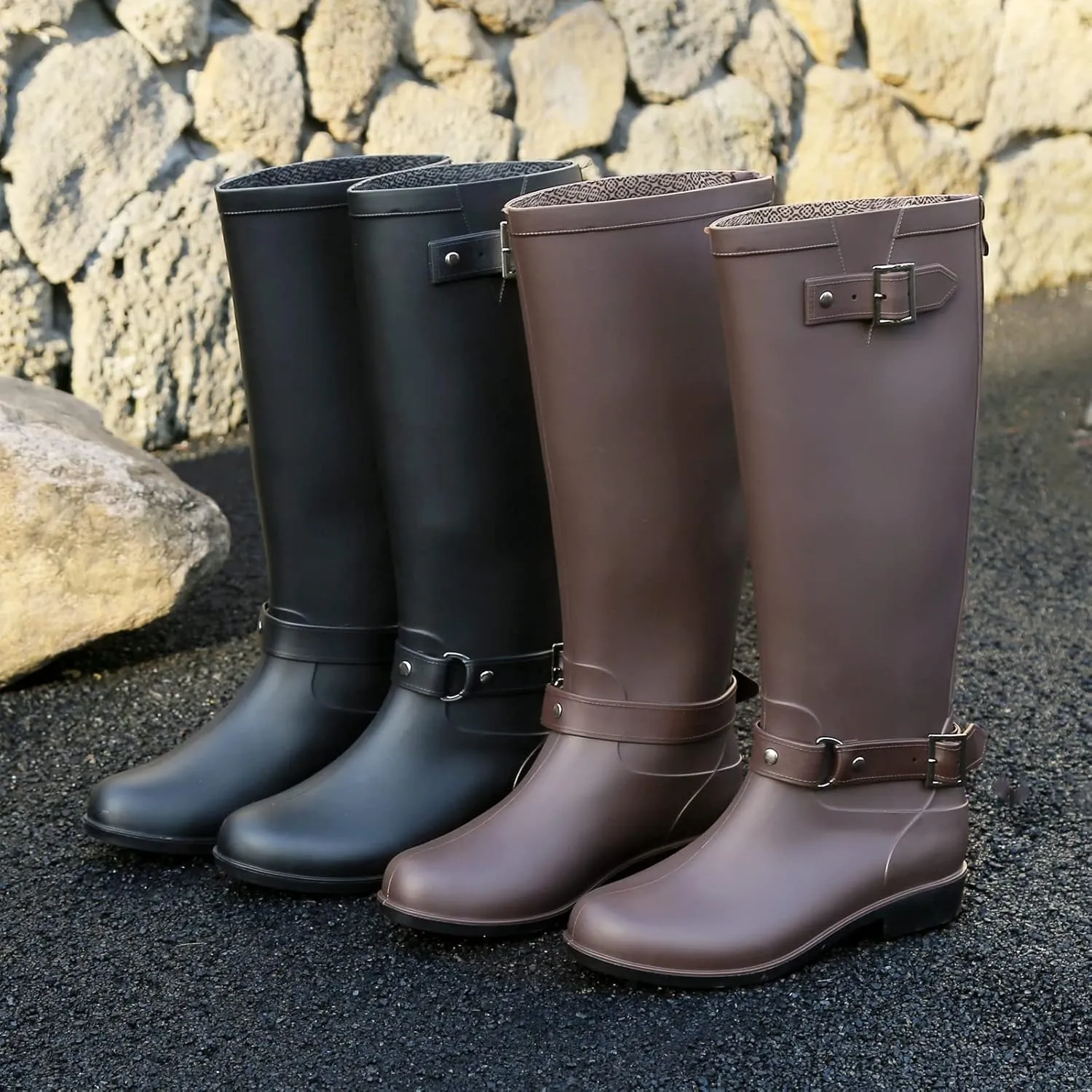 Rain Boots for Women, Waterproof Anti-Slip Knee High Rubber boots, Fashion Comfy Tall Water Boots Lightweightr Garden Booties for Outdoor