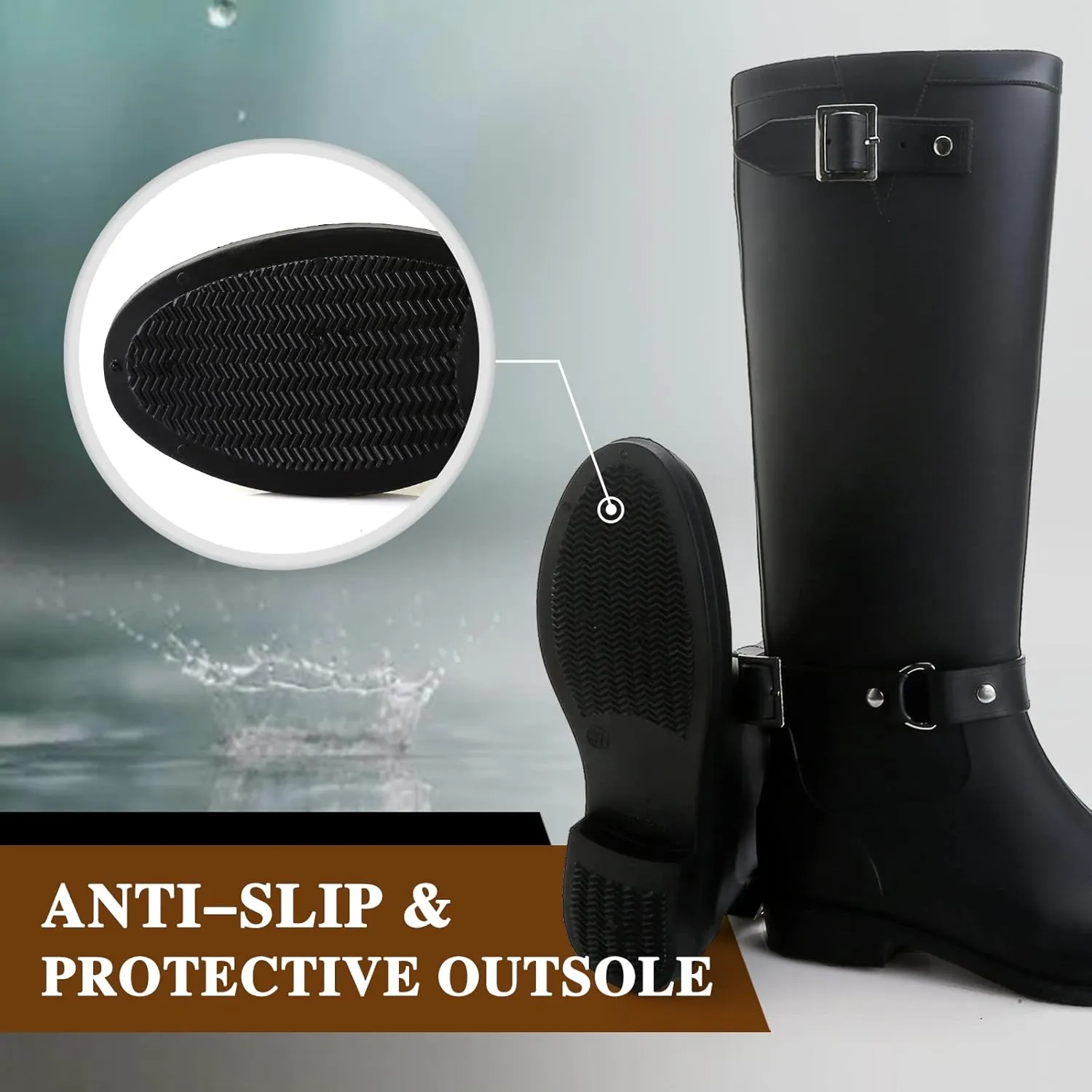 Rain Boots for Women, Waterproof Anti-Slip Knee High Rubber boots, Fashion Comfy Tall Water Boots Lightweightr Garden Booties for Outdoor