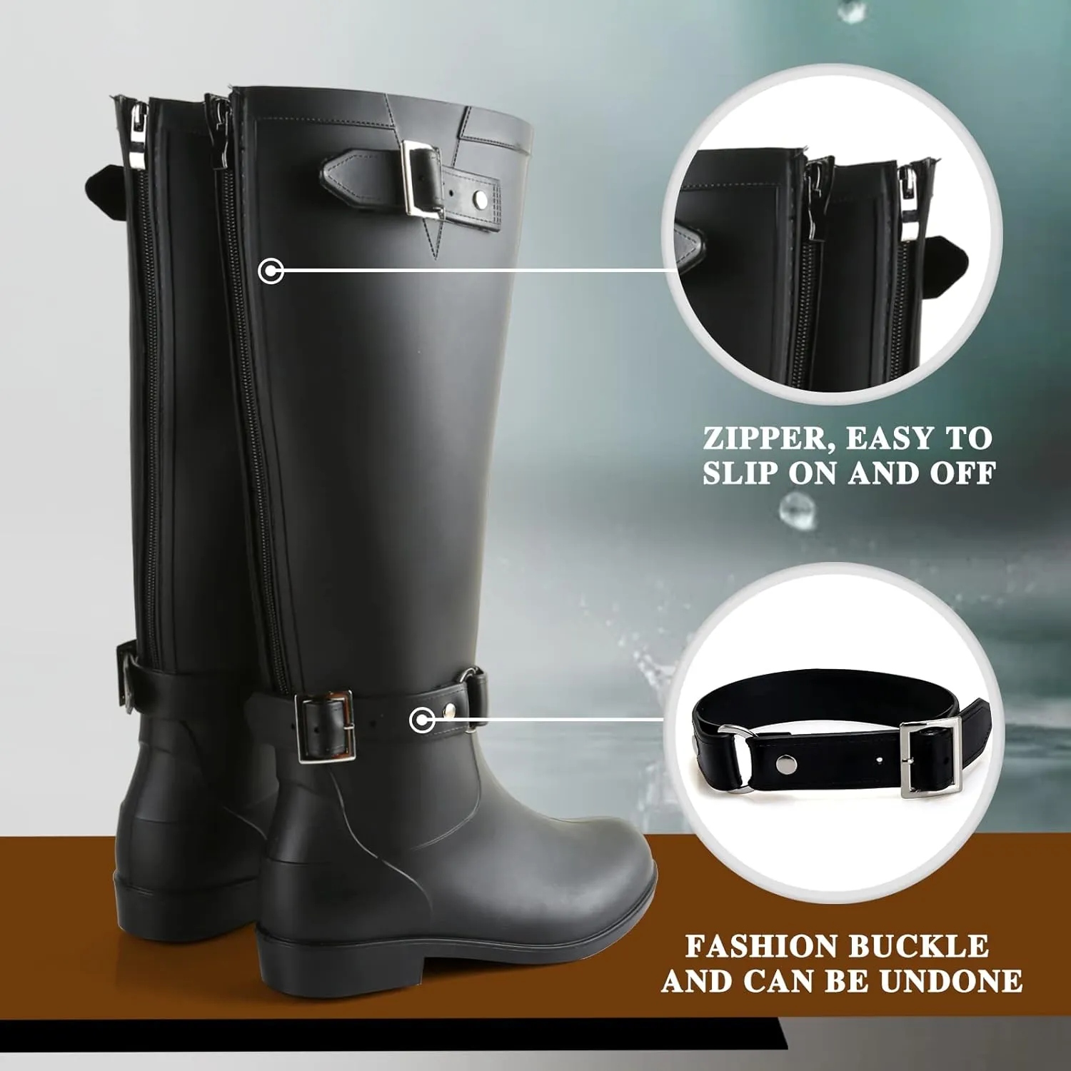 Rain Boots for Women, Waterproof Anti-Slip Knee High Rubber boots, Fashion Comfy Tall Water Boots Lightweightr Garden Booties for Outdoor