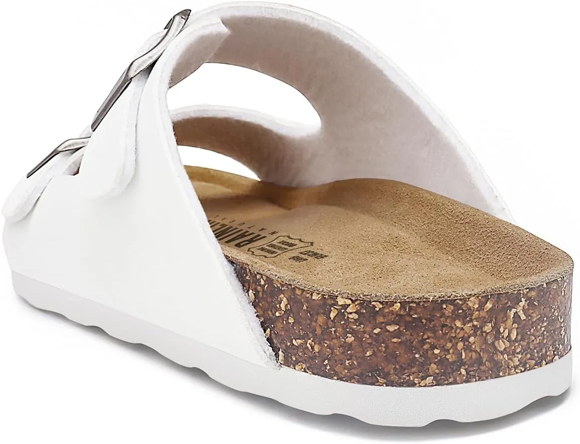 Rainlin Women's Flat Sandals Cork Footbed Slide Sandals Arch Support Slip on Slides with Adjustable Buckle