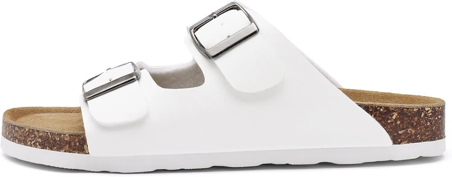 Rainlin Women's Flat Sandals Cork Footbed Slide Sandals Arch Support Slip on Slides with Adjustable Buckle