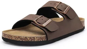 Rainlin Women's Flat Sandals Cork Footbed Slide Sandals Arch Support Slip on Slides with Adjustable Buckle